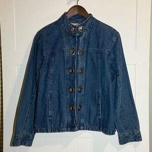 Keren Hart Vintage Blue Denim Jean Jacket Size Medium Boho 90s Eyelet Front